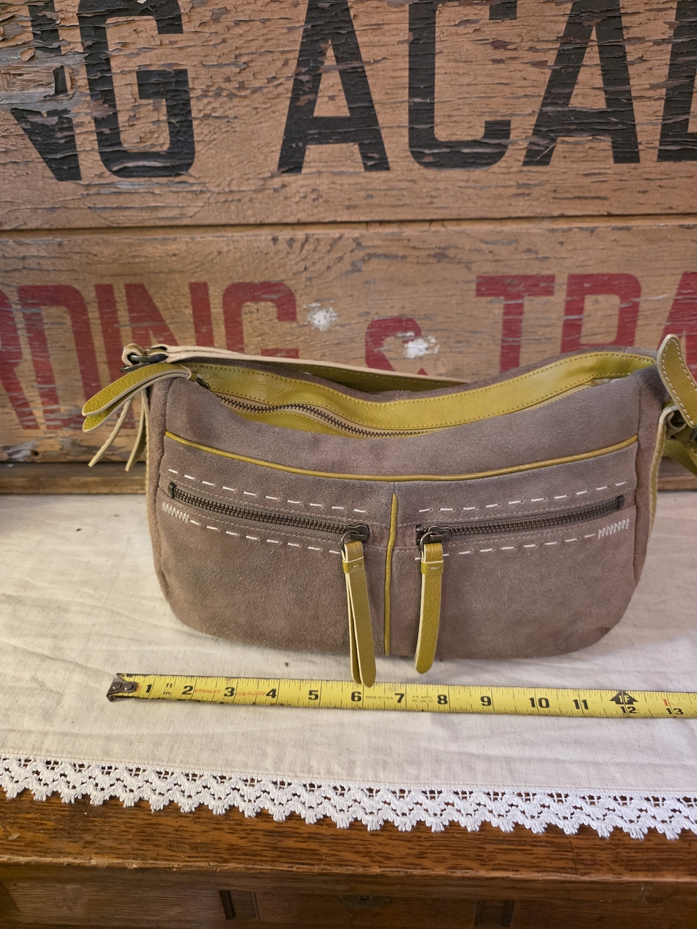 Radley Suede Bag With Olive Green Trim